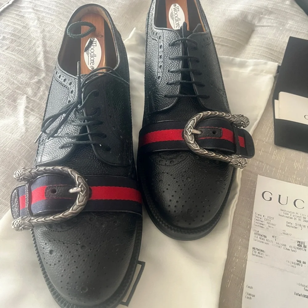 Gucci Black and Red Leather Men's Oxfords - Picture 2 of 3